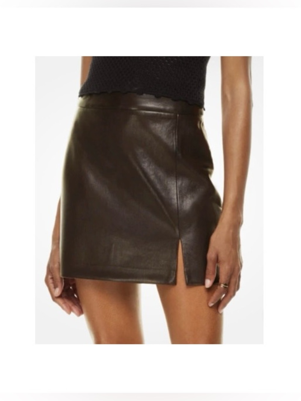 Aritzia Wilfred Chocolate Brown Faux Leather Mini Skirt Size 4 Going Out Fall